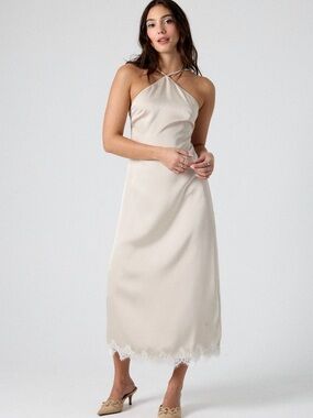 Noble Montreal Satin Dress in Soft Ivory